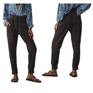 ANTHROPOLOGIE Black Nomad Linen Blend Lightweight Relaxed Fit Joggers Medium
